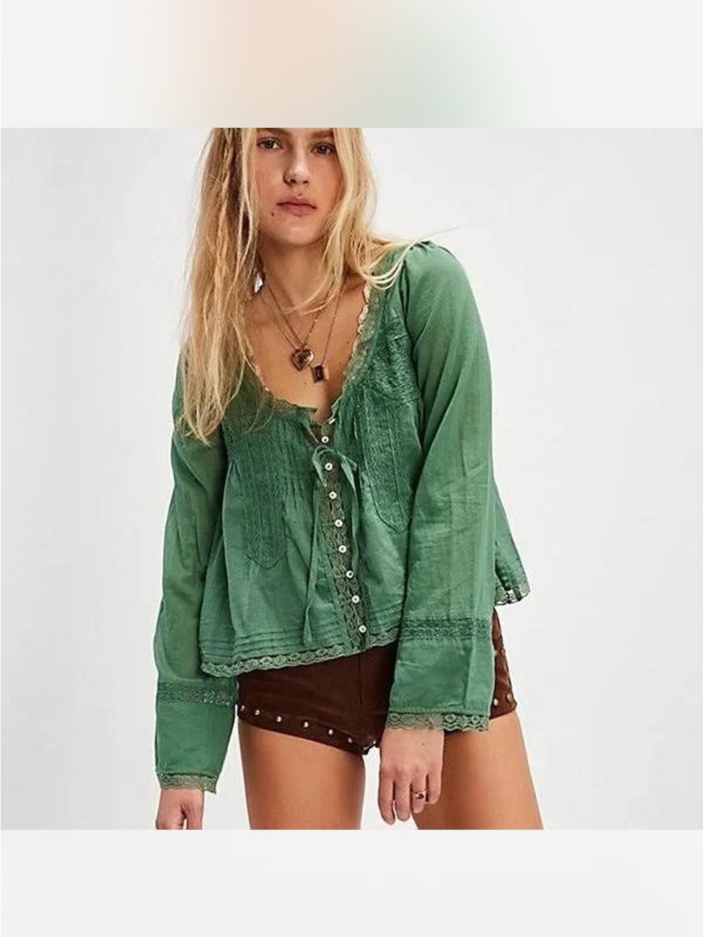 ✨ FREE PEOPLE "Forevermore" Long Sleeve Top in Green Moss ✨